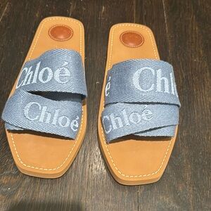 Chloe Woody Slide Sandal Washed Blue 41 (11 US)